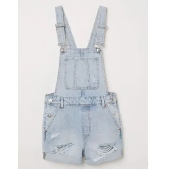 H&M Devided Denim Dungarees/Short Overalls Size 2 - Picture 2 of 11